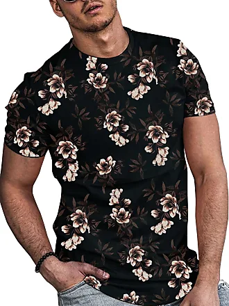 Floerns Men's Floral Print Short Sleeve Crew Neck Casual Tee Shirt Tops