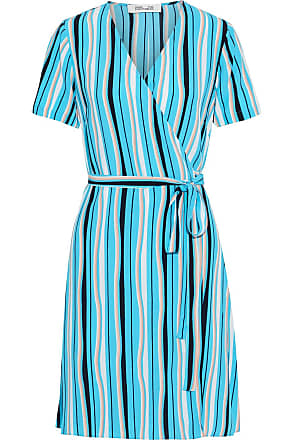 Diane Von Fürstenberg Diane Von Furstenberg Woman Saville Striped Crepe De Chine Mini Wrap Dress Turquoise Size S