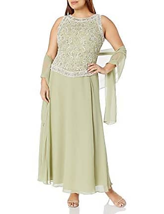 J Kara Womens Size Beaded Gown with Scarf Plus, Celery/White/Silver, 14 Plus