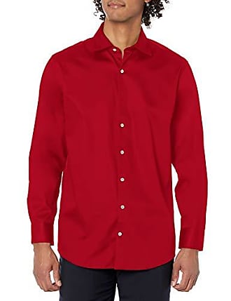 Kenneth Cole Reaction Mens Dress Shirt Regular Fit Stretch Collar Non Iron Solid, Tomato, 17.5 Neck 32-33 Sleeve (X-Large)