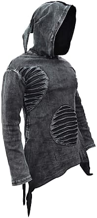 Gheri  Long Ribs Goth Black Asymmetrical Hem Cotton Hippie Coat 