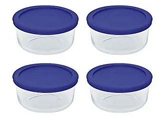 Pyrex Storage 4 Cup Round Dish, Clear with Turquoise Plastic Lids