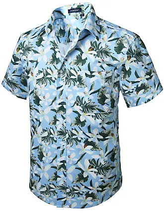 Hisdern Uomo Funky Hawaiana Cherry Blossoms Camicie Manica Corta Tasca Frontale Holiday Summer Aloha Printed Beach Casual Hawaii Shirt Blue 3XL