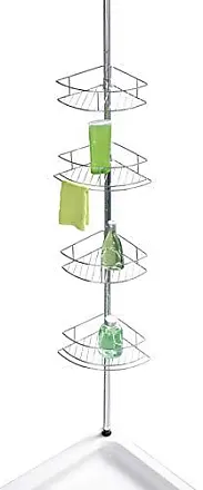 iDesign York Metal Wire Tension Rod Corner Shower Caddy, Adjustable 5-9 Pole  and Baskets for