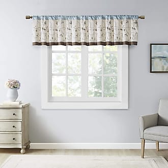 Madison Park Serene Embroidery Room-Darkening Valance Window Treatment Rod Pocket/Back Tab Short Drape, 50x18, Blue