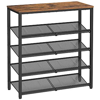 VASAGLE Shoe Bench, 3-Tier Shoe Rack, 11.8 x 39.4 x 17.7 Inches Shoe Shelf  Storage Bench with Metal Mesh Shelves and Seat, Free Standing Shoe Organizer  for Entryway, Rustic Brown and Black