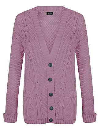 Miss Trendy Womens Ladies Knitted Crew Neck Pocket Front Button Up Aran Cardigan UK 10-24 