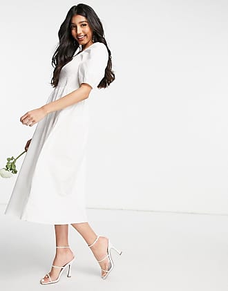 Weißes Sommerkleid am Rücken zum Binden Damen Kleidung Kleider Midikleider YAS Midikleider 