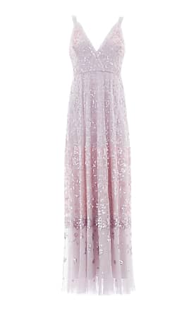 needle & thread embroidered tulle midi dress with cap sleeve in lavender