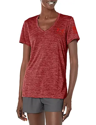 Under Armour womens Tech V-Neck Short-Sleeve T-Shirt , (890) Radio Red / /  Metallic Silver , X-Small