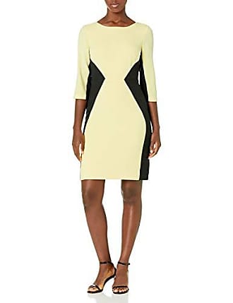 Nine West Womens 3/4 Sleeve Color Block Sheath Dress, Butter/Black, 8