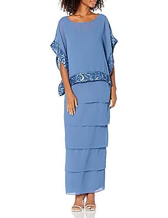 Le Bos Womens Poncho Long Embroidered Dress, Blue Tone, 10