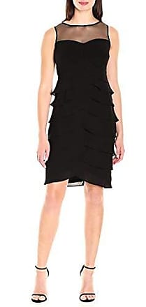 London Times Womens Sleeveless Round Neck Silky Georgette Sheath Dress, Black, 2