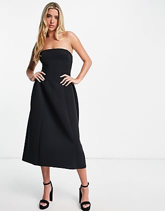 Asos bandeau open back midi skater dress in black