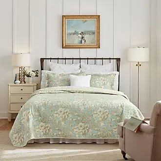 Laura Ashley 3pc King Bramble Floral 100% Cotton Quilt Bedding Set Green