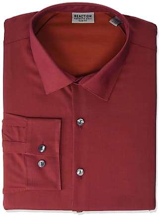 Kenneth Cole Reaction mens Slim Fit All-day Flex Technicole Stretch Solid Dress Shirt, Red, 17.5 Neck 36 -37 Sleeve X-Large US