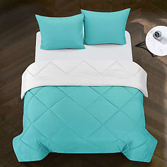 Navy and Aqua Casa William All Season Ultra-Soft Alternative Reversible Easy-Wash Lightweight Microfiber Comforter Queen 
