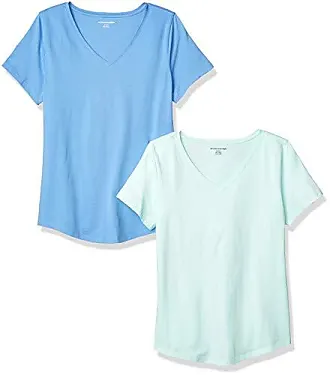 Essentials T-shirt 100 % coton extensible à manches courtes et col  en V, coupe classique (grande taille disponible) Femme, Lot de 2, Bleu  Marine, XS : : Mode