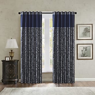 Madison Park MP40-4896 Aubrey Faux Silk Paisley Jacquard, Rod Pocket Curtain with Privacy Lining for Living Room, Kitchen, Bedroom and Dorm, 50 x 84, Navy