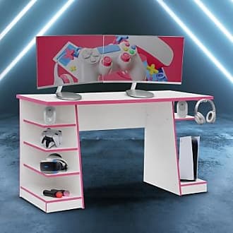 Ashley Furniture Techni Sport Jango Gaming Desk with Storage, White/Pink