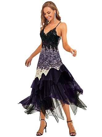 Ever-pretty Womens A-line Lace Spaghetti Straps Sleeveless Midi Evening Dress Purple US6