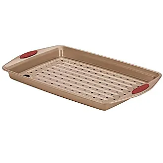 Rachael Ray 52410 Cucina Nonstick Bakeware Set with Baking Pans, Baking  Sheets, Cookie Sheets, Cake Pan, Muffin Pan and Bread Pan - 10 Piece, Latte  Brown with Cranberry Red Grip 