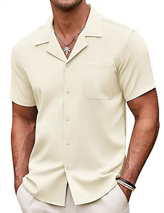 COOFANDY Men's 2 Piece Outfit Casual Short Sleeve Button Down Shirt Beach  Summer Loose Pant Sets Beige Medium