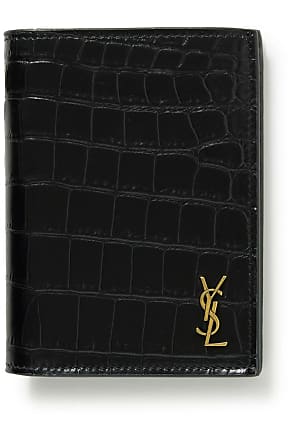 Logo Croc Effect Leather Wallet in Black - Saint Laurent