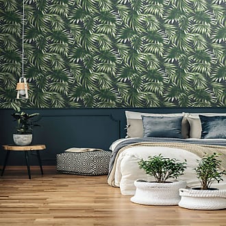 Graham & Brown Kabuki Elegant Leaves Green Wallpaper