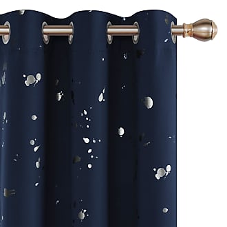 Deconovo Thermal Insulated Blackout Curtains Grommet Sliver Diamond Foil Print Room Darkening Curtain Panel for Bedroom 42x63 Inch Navy Blue Set of 2