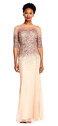  Adrianna Papell Women's Beaded Illusion Column Gown, Rose Gold,  0 : Clothing, Shoes & Jewelry