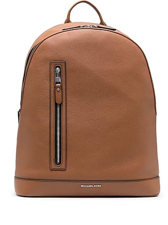 Michael Kors Neon Orange Men's Hudson Pebbled Leather And Logo Stripe  Backpack