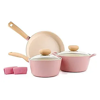 paris hilton epic nonstick pots and pans set, multi-layer nonstick coating,  tempered glass lids, soft touch, stay cool handle