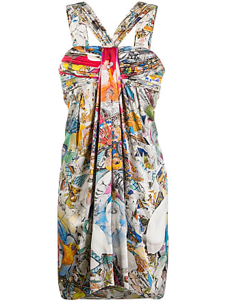 Versace abstract print gathered dress - women - SilkSilk - 42 - White