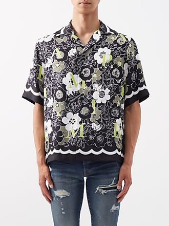 Amiri Floral-logo Silk Short-sleeved Shirt - Mens - Black