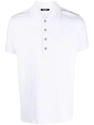 Balmain - White and Navy Blue Monogram Print Polo Shirt