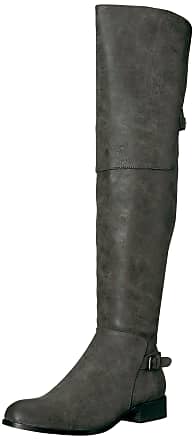 grey leather thigh high boots
