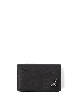 Prada Saffiano Leather Zip Around Mini Wallet in Black | Lyst