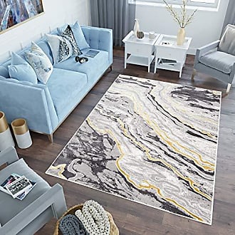 Teppich Kurzflor Gold Hochwertig Wohnzimmer Weich Marmor Beige Ornamente Muster