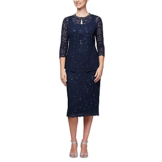 Alex Evenings Womens Plus-Size Midi Length Jacket Shift Dress, Navy, 14W