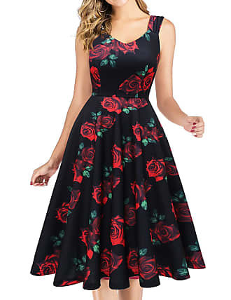 Dresstells Women Tea Dress for Vintage Cocktail Party Modest A Line Church Dresses Fit Flare Bridesmaid Dress Rockabilly Swing Prom Dress Retro Floral Knee Lengt