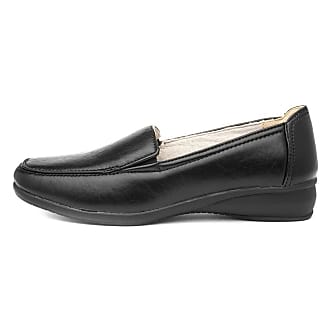 Dr Keller Ladies Real Leather Black Touch Close Button Slip On Mary Jane Loafer Flat Low Wedge Trouser Shoes Size UK 3-8
