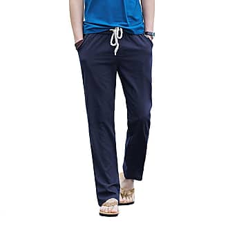 Hoerev Mens Summer Linen Casual Trousers Casual Pants 