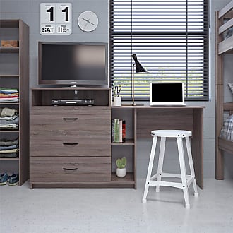 Ameriwood Home Rebel 3 in 1 Media Desk Combo, Distressed Gray Oak Dresser