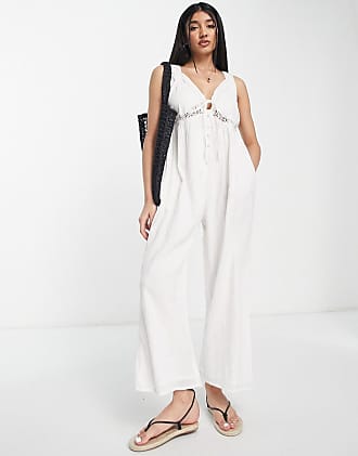 Strappy jumpsuit with ruched neck in textured print ASOS Damen Kleidung Jumpsuits 