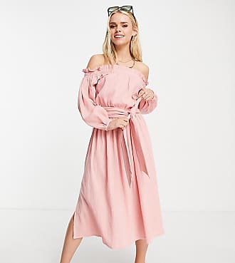 Asos Petite ASOS DESIGN Petite off shoulder super crinkle beach maxi dress in blush-Pink