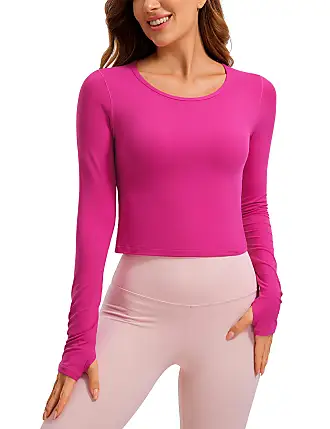 CRZ YOGA Autumn Winter Butterluxe Long Sleeve Crop Tops for Women Slim Fit  Workout Shirts Cropped Athletic Gym Top