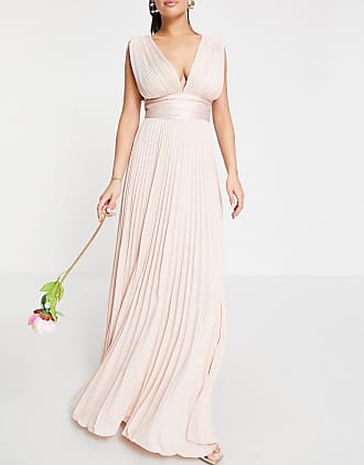 Asos Bridesmaid pleated cami maxi dress with satin wrap waist-Pink