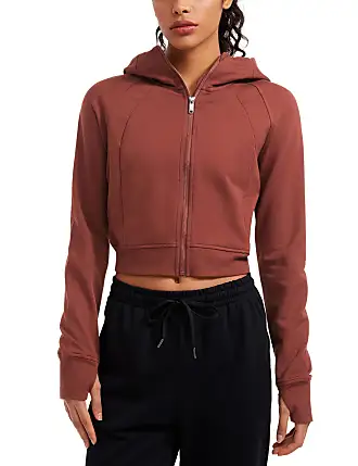 CRZ YOGA Women's Full Zip Up Running Jacket Pockets Outdoor Sports Cropped  Jackets Gym Long Sleev