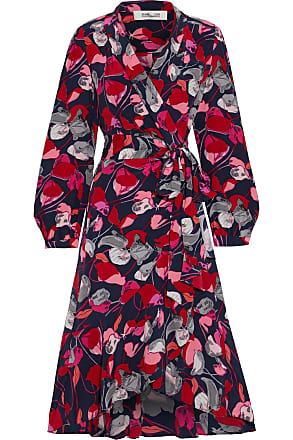 Diane Von Fürstenberg Diane Von Furstenberg Woman Carla Two Ruffled Printed Silk Crepe De Chine Wrap Dress Navy Size 6